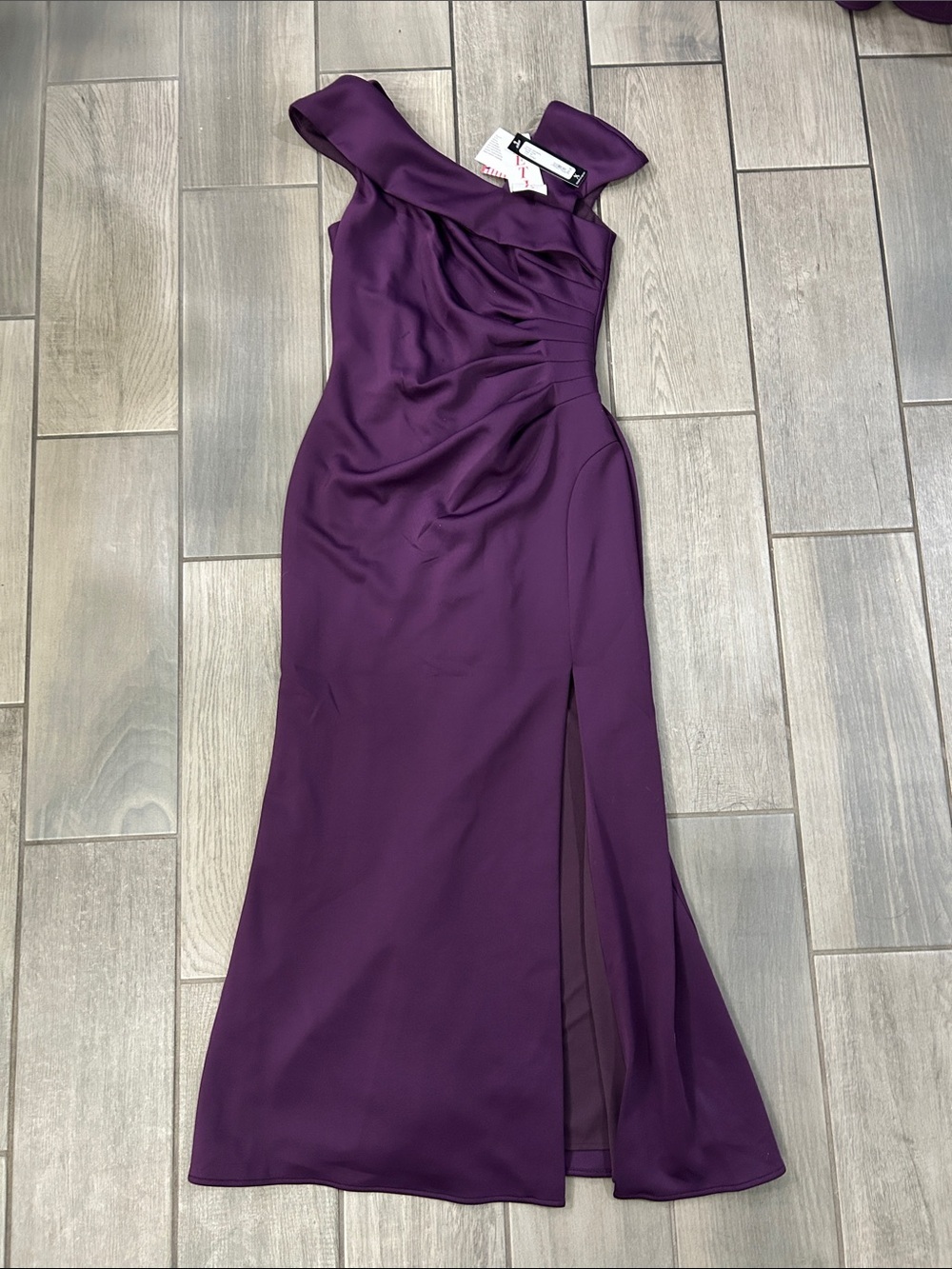 Xscape Women's Long Bodycon Formal Evening Gown with Cap Sleeves Asymmetrical - Picture 6 of 8